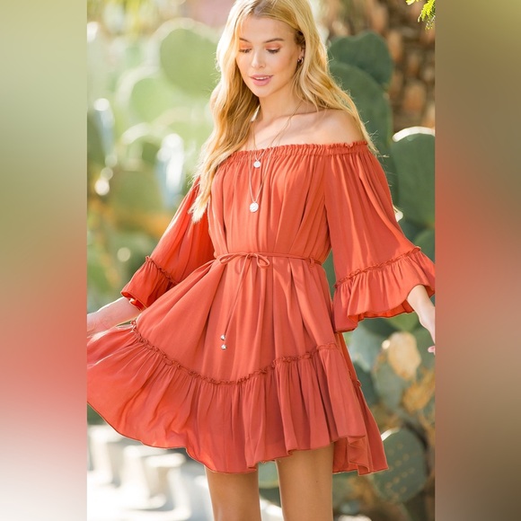 Passion of Essence Coral Off-Shoulder Mini Dress - Picture 4 of 8